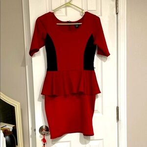 Red and Black Peplum Dress